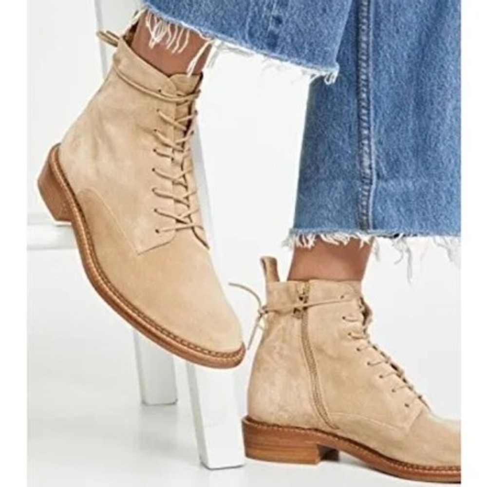 Vince Henderson Suede Lace Up Combat Boots Sand Tan Beige Womens 7.5 M EUR 38